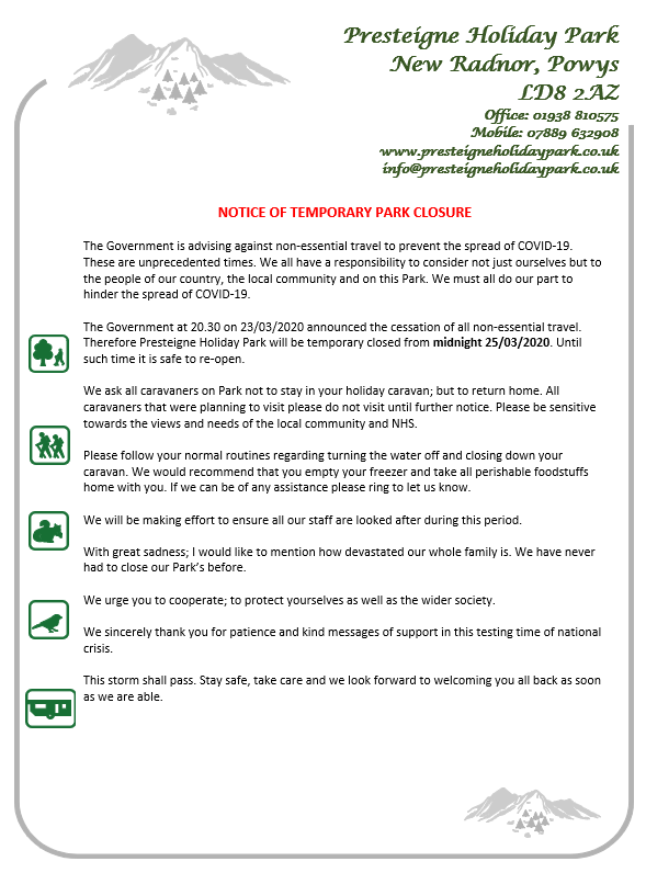 COVID-19: Notice of Temporary Park Closure